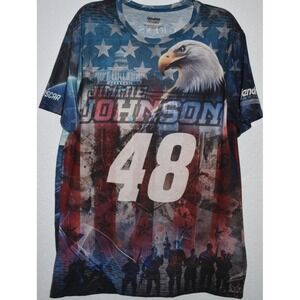 Nascar Tee Large Patriotic Eagle US Flag Military Jimmie Johnson 48 T-Shirt  Lg‎